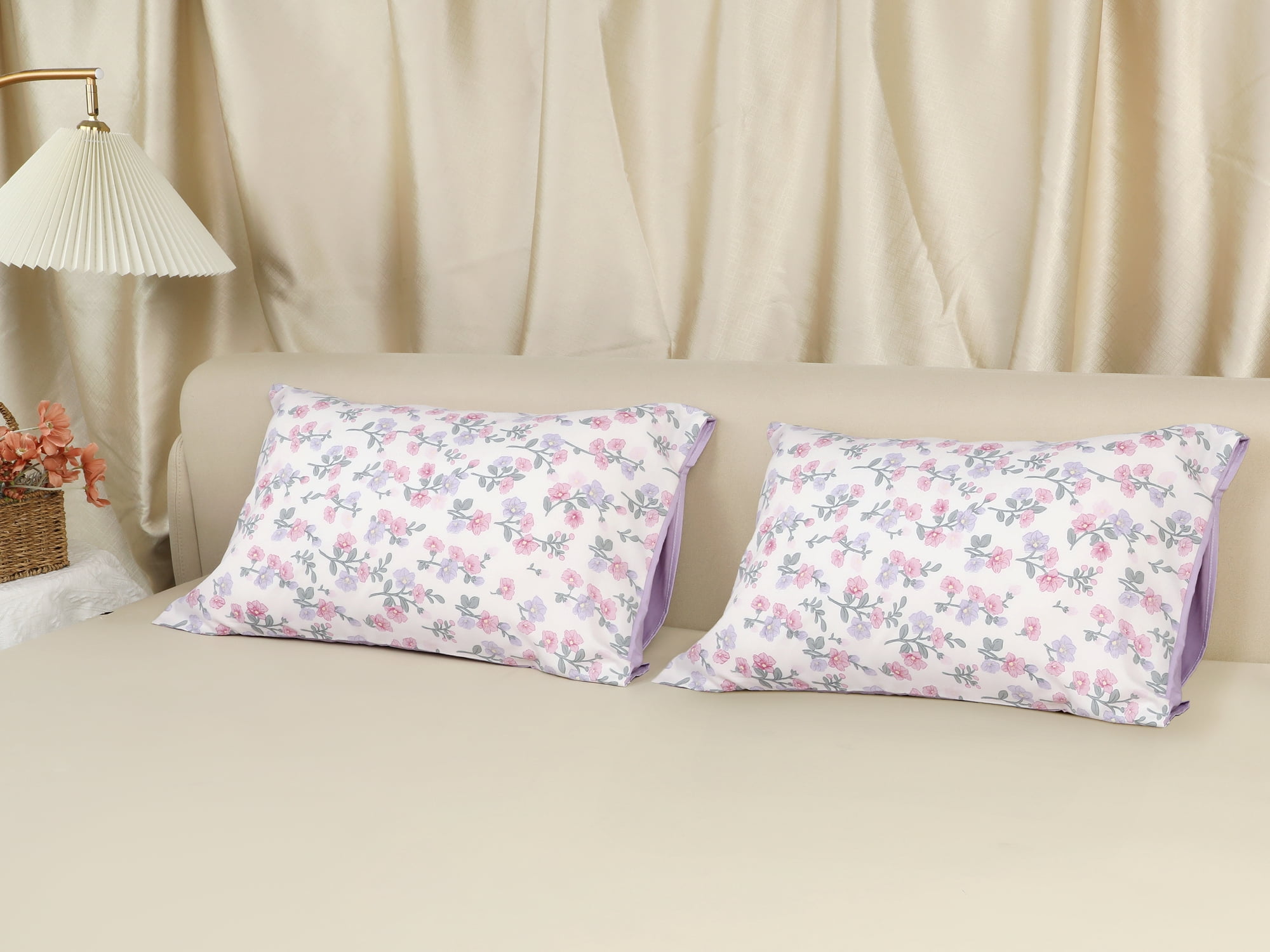 Unique Bargains 2 Pack Pillowcase Breathable Soft Floral Pillow Cases Gift Pink Purple