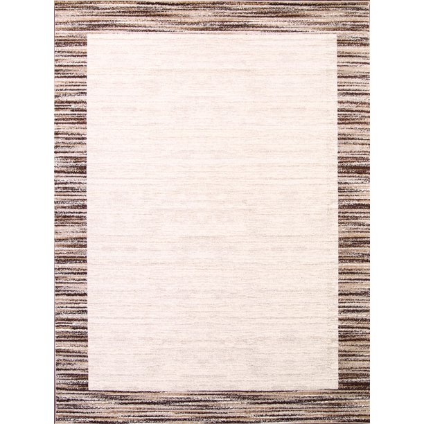 Wood Pattern Border Solid Beige Centre Area Rug 10x13