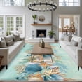 thumbnail image 3 of 5'x7' Area Rugs, Beach Coastal Teal Indoor Outdoor Area Rug for Living Room Bedroom, Nautical Shell Starfish Coral Summer Washable Bathroom Rugs Kitchen Floor Carpet Mats Home Decor Aesthetic, 3 of 8