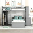 thumbnail image 2 of Royard Oaktree Twin Size Loft Bed with a Twin Stand-alone Bed Wood Loft Bed Frame with Desk, Shelves, and Wardrobe-Gray, 2 of 7