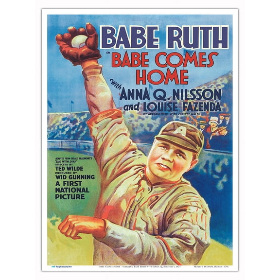 Babe Comes Home - Starring Babe Ruth with Anna Q. Nilsson - Vintage Film Movie Poster c.1927 - Master Art Print (Unframed) 9in x 12in