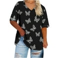 thumbnail image 2 of VgaVtl T-Shirt Women V-Neck Short Sleeve Plus Size Tops Women Leisure Active Fit Retro Layering Butterfly Print Tops,Black XXL, 2 of 4