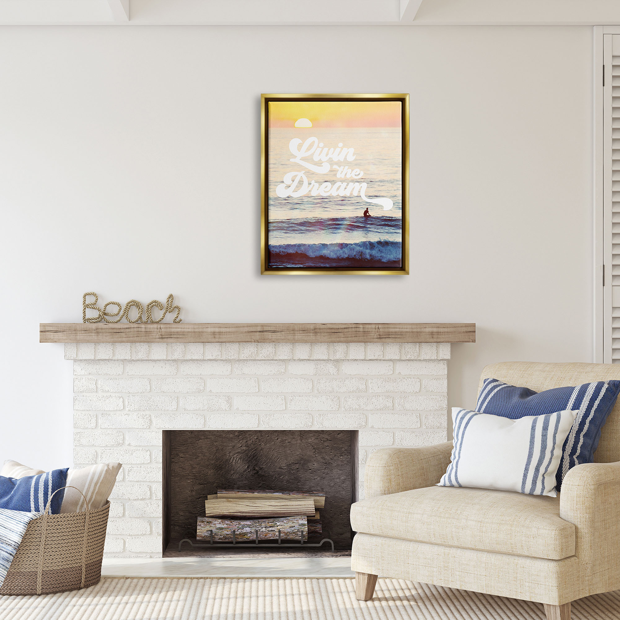 Stupell Industries Livin The Dream Phrase Nature Painting Gold Floater Framed Art Print Wall Art, 25 x 31