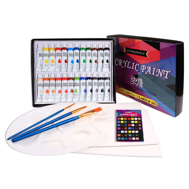 30Pcs Art Drawing Set 24 Vibrant Colors Acrylic Paint with 3 Brushes Paint Palette Color