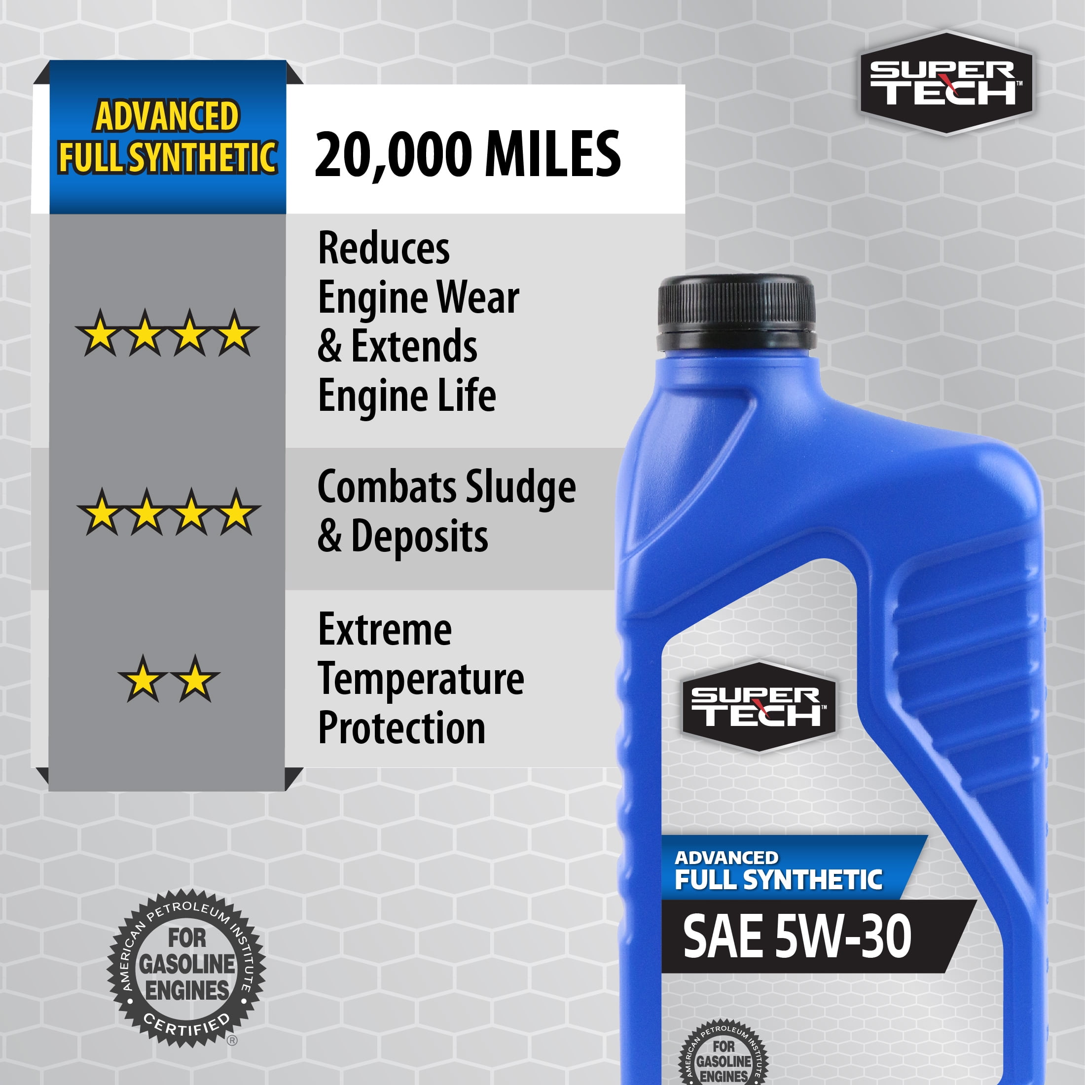 (4 pack) Super Tech Advanced Full Synthetic Motor Oil SAE 5W-30, 1 Quart