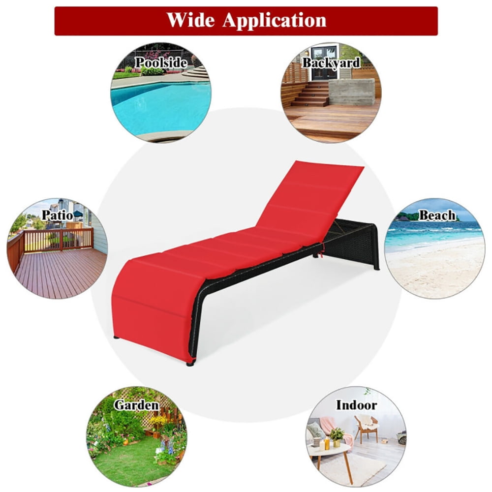 Aimee Lii Patio Rattan Lounge Chair Back Adjustable Chaise Recliner with Cushioned, Patio Loungers, Red Aimee Lii Patio Rattan Lounge Chair Back Adjustable Chaise Recliner with Cushioned, Patio Loungers, Red