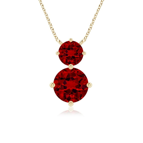 ANGARA Round Lab Grown 1.4 Ct Ruby Two Stone Pendant for Women in 14K Yellow Gold (Size-7mm) | July Birthstone, Birthday, Anniversary, Jewelry Gift for Women | Lab-Grown Ruby Necklace