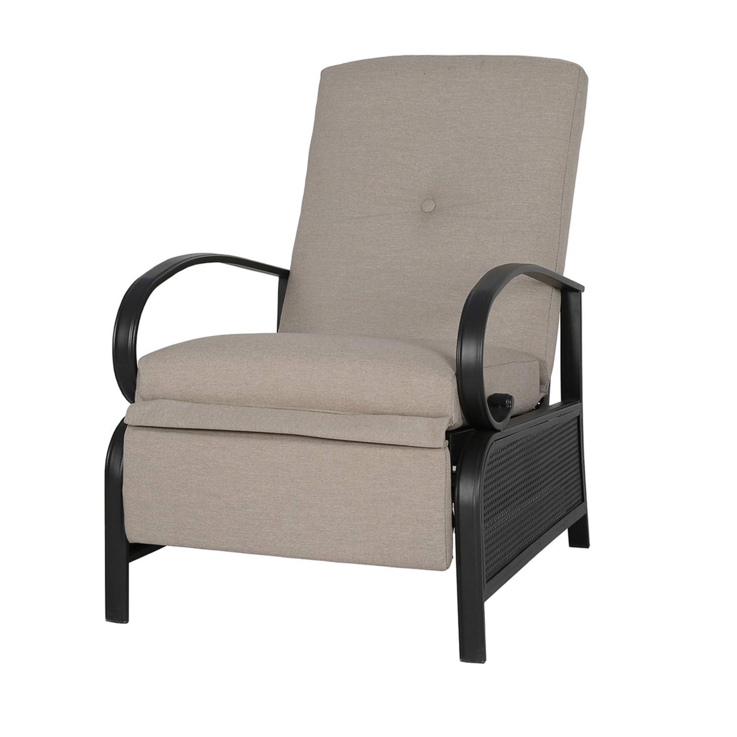 Ulax furniture Patio Recliner Chair Automatic Adjustable Back Outdoor Lounge Chair with 100% Olefin Cushion, Sailcloth Beige