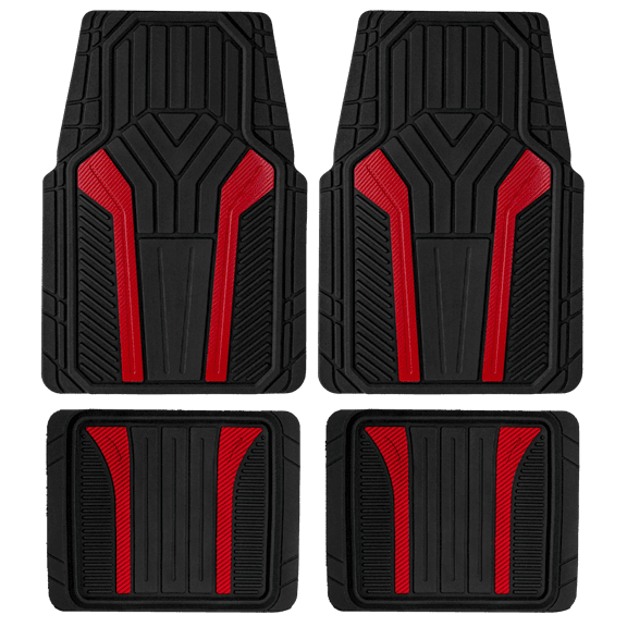 Auto Drive 4Piece Rubber Car Floor Mats Carbon Fiber Red - Universal Fit, 22WM69-1
