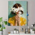 thumbnail image 4 of UXIEQU Woman with Daisies Oil Painting Canvas Wall Art 15.75x11.81 Inches, 4 of 8