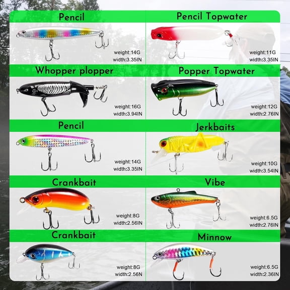 UBSWF-Fishing Lures - Tackle Box with Tackle Included, Fishing Kit with VIBs, Frogs, Minnows, Soft Baits, Hooks & Weights Accessories, Freshwater Lure Kit for Bass Walleye Trout