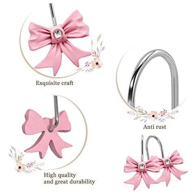 Paquete de 12 ganchos decorativos para cortina de ducha, gancho de cortina de resina con lazo rosa, anillos de ducha para baño, habitación de bebé, habitación de niños, Art Deco Zhivalor PTL034