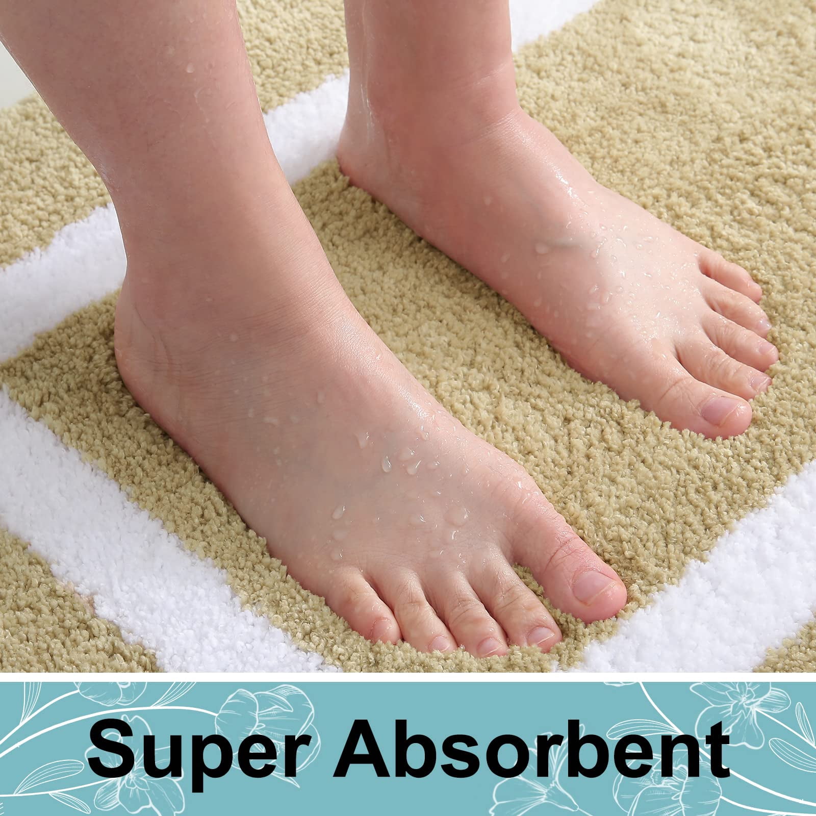 Smiry Luxury Microfiber Bathroom Rug Mat 20"x30" Soft Absorbent Bath Rug Non-Slip Plush Shaggy Bath Carpet,Beige