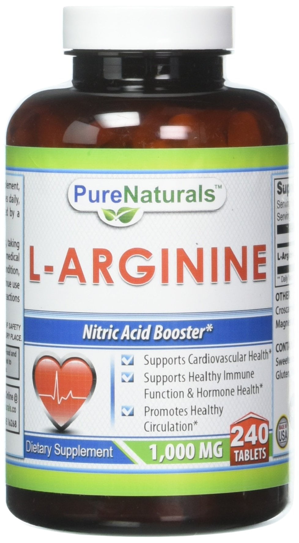 Pure Naturals LArginine 1000 Mg, 240 Tablets Supports Cardiovascular