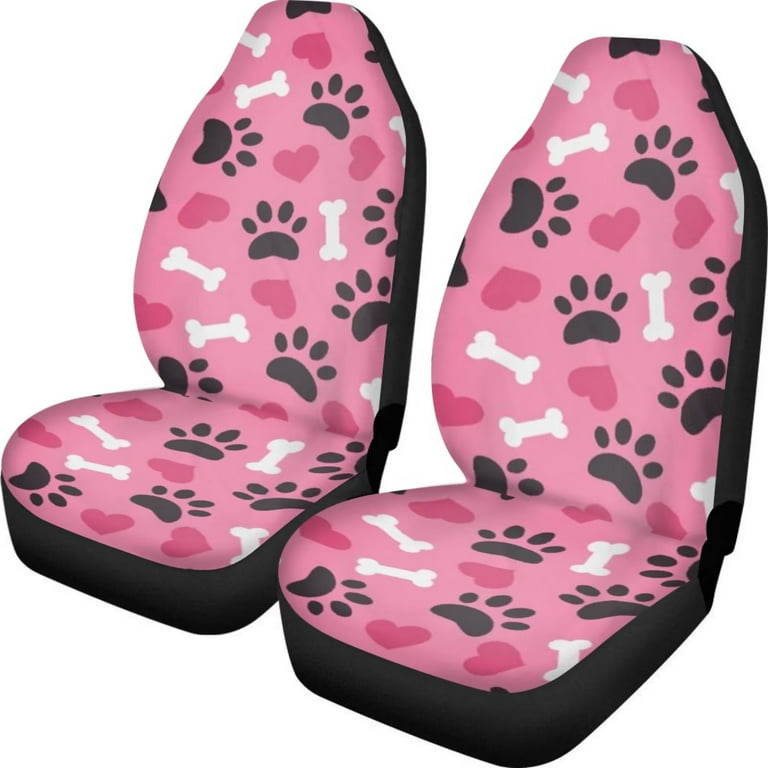 Diaonm Pink Dog Paw And Bone Cute Car Seat Covers for Women Cars Decorative  Universal Fit for Trucks Sedan SUV Accessories Car Driver Seat Cover 2 Pack  