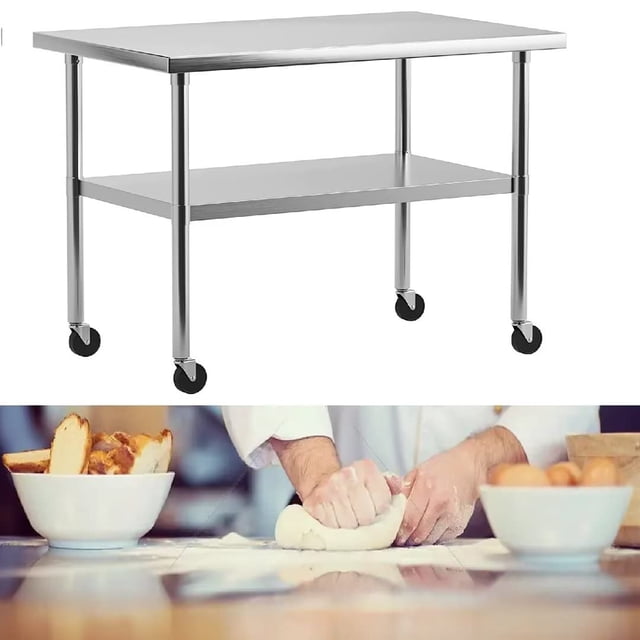 Qinaqin 30 x 24 Inches Stainless Steel Mesa para Prep & cm de Anchoork NSF Commercial Resistente Island con Undershelf Rueda Giratoria Kitchen
