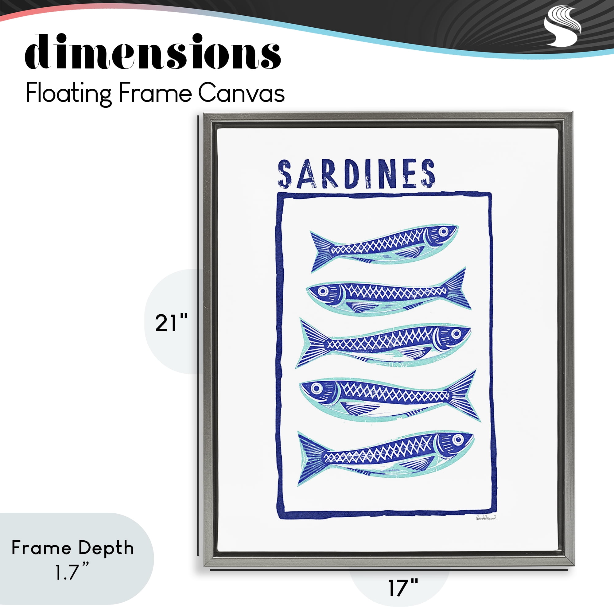 Stupell Industries Blocked Sardines Pattern Gray Framed Floater Canvas Wall Art, design by Amanda Greenwood