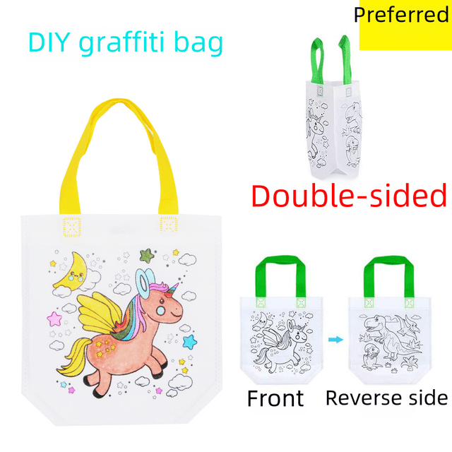 Bolsa de regalo para fiesta de cumpleaños de niños para colorear esta bolsa de embalaje bolsa de graffiti no tejida para jardín de infantes para colorear a mano