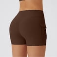 thumbnail image 4 of LIIPEE Women Yoga Shorts Solid Color Elastic High Waist Leggings Shorts With Pockets Female Comfort Fitness Daily Wear Shorts,Coffee,Xxl, 4 of 5