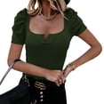 thumbnail image 1 of Solid Color Women Square Neckline Puff Sleeve Slim Shirt Tops, 1 of 5