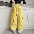 thumbnail image 5 of Crunowin Girls Cargo Pants, Retro Multi Pockets Floral Patch Elastic Waist Wide Leg Pants Size 12, 5 of 7