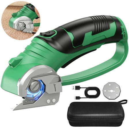 JELLAS Cardboard Cutter, 4V Cordless Electric Scissors, Box Cutter , Rechargeable Power Rotary Cutter with Blades, Storage Bag, Safety Lock, LED Light, for Cardboard, Box, Carpet, Fabric, Leather