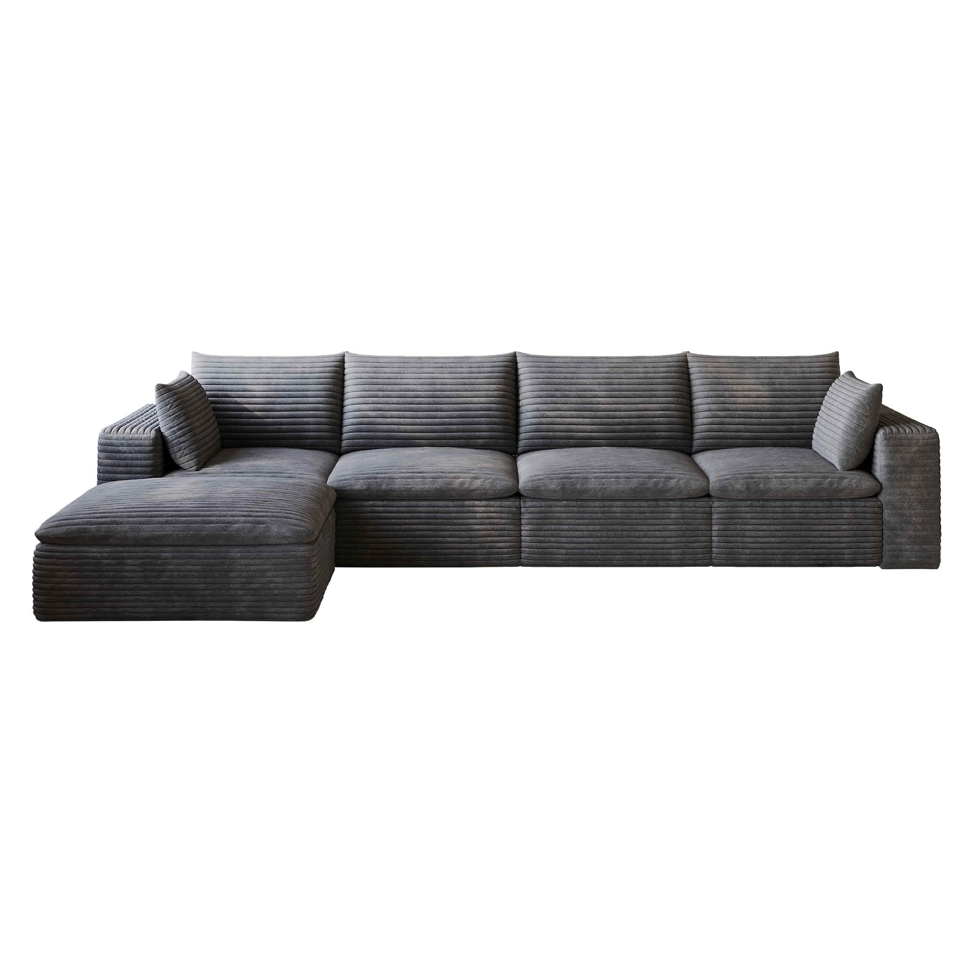 MAYEERTY 134 Inch Cloud Modular Sofa, Corduroy Deep‑Seat Couch with Double‑Layer Removable Cushions, No‑Assembly DIY Combination Sponge Sofa for Living Room Bedroom Conference Room Apartment