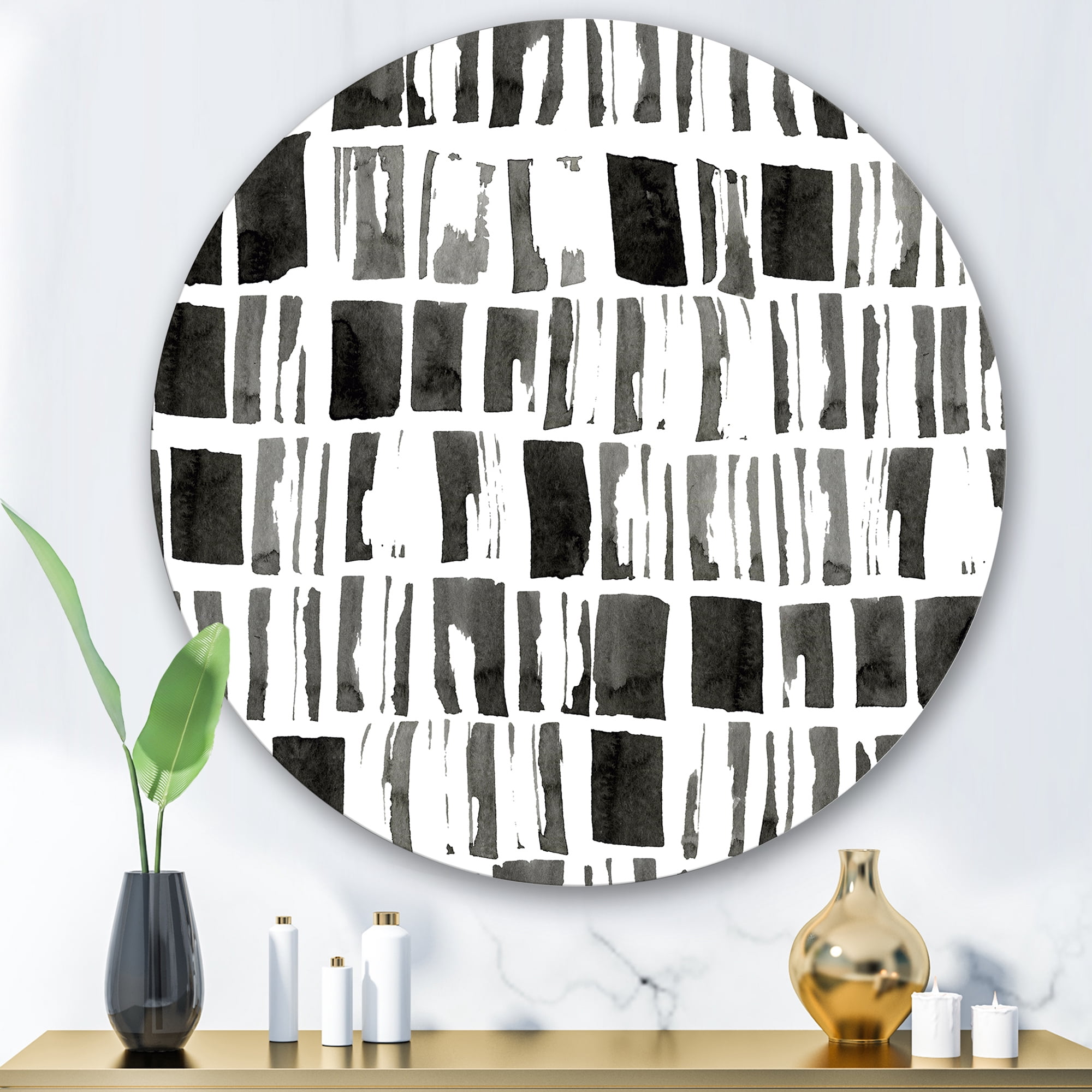 Designart 'Abstract Black and White Bricks' Modern Circle Metal Wall Art 36x36 - Disc of 36