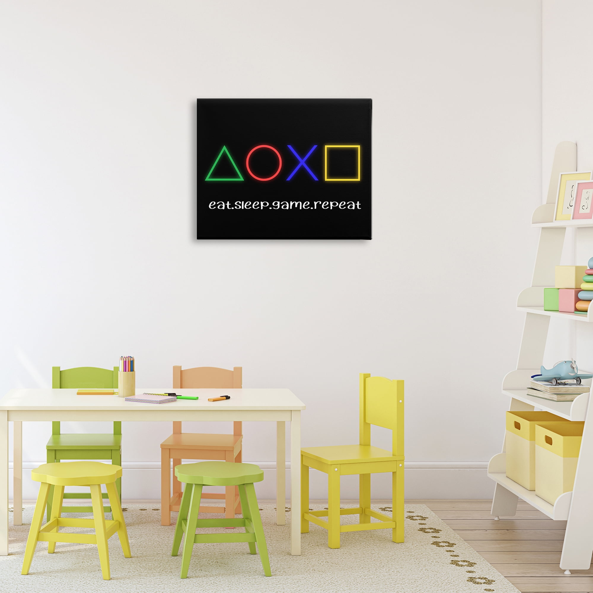 Neon Gaming Symbols & Words Canvas Wall Art, design by Christine Simpson Art
