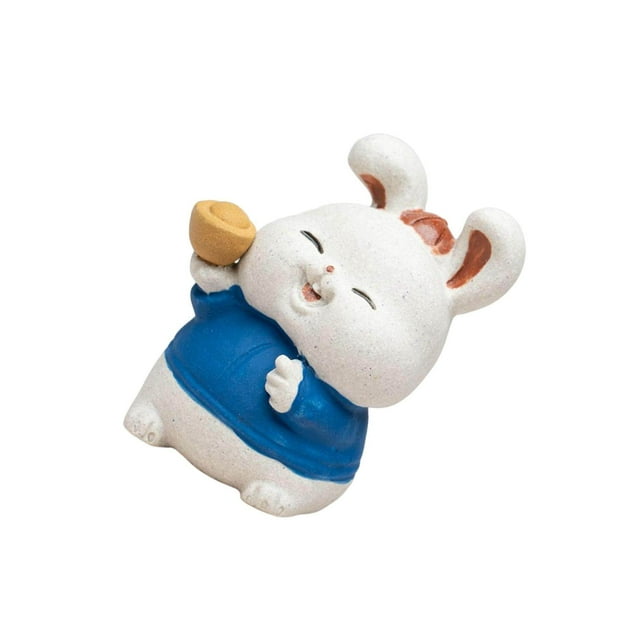 Bunny Sculpture Ornament Car Dashboard Bunny Statue Chinese Animal Decor Birthday Desk Mini Rabbit Statues Figurines Blue
