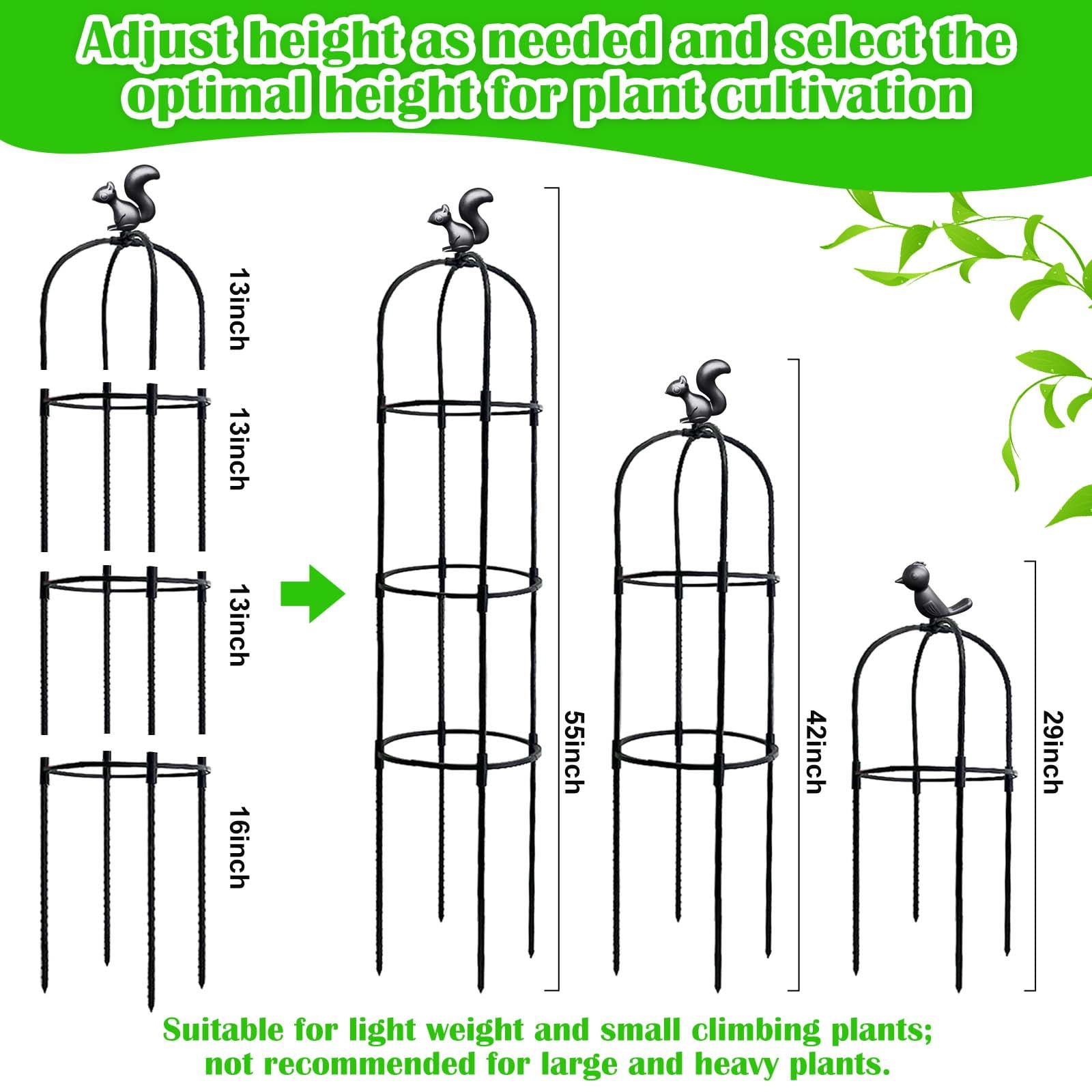 4.26ft Adjustable Metal Garden Trellis for Climbing Plants - Rustproof PE Coated Metal Plant Cages,indoor/Outdoor Plant Support for Roses, Vines, Vegetables