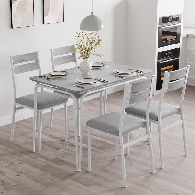 5 Pcs Dining Table Set for 4 Kitchen Table with 4 Backrest Chairs 43.3inx27.5in MDF Top Space-Saving Compact Design for Apartment Dinette Cafe Small Spaces