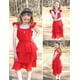 thumbnail image 4 of Vestido Arshiner para niñas con mangas onduladas para verano de 6 a 7 años, rojo, 4 of 9
