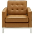 thumbnail image 4 of Contemporary Modern Urban Designer Living Room Lounge Club Lobby Accent Side Chair Armchair, Faux Vinyl Leather, Tan Brown, 4 of 5