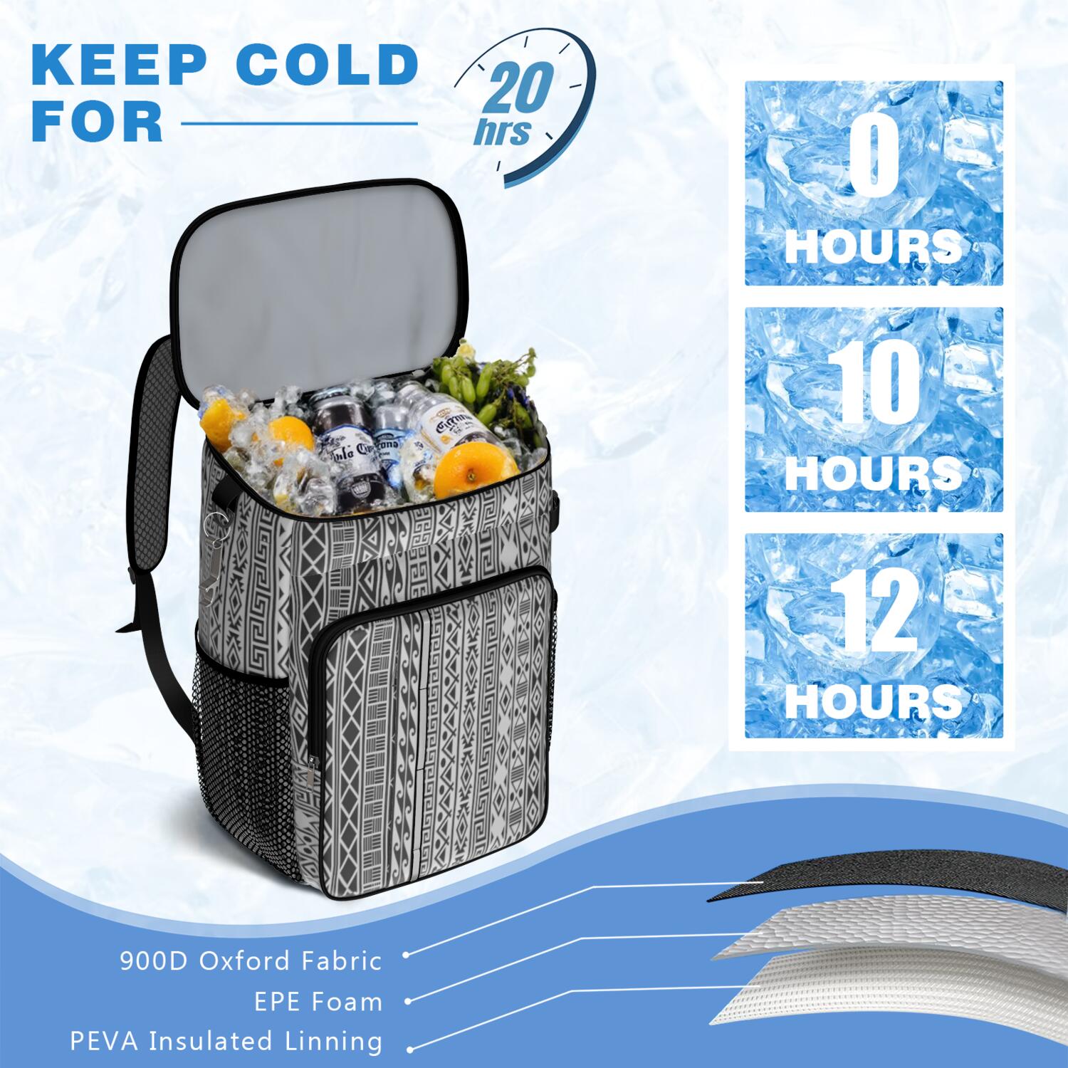 Travel Cooler Bag - Boho Bohemia Pioneer Flower Geometric Line Art Camping Beer Cooler Backpack with Bottle Opener- Waterproof Insulated Picnic Backpacks - Cooler Bag for Beach