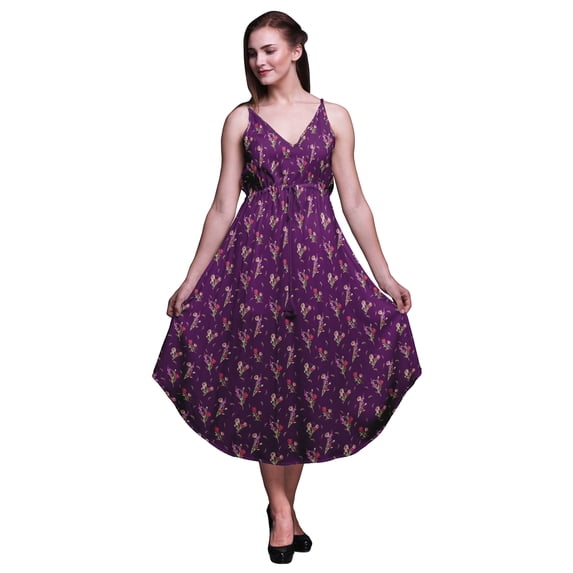 Bimba Floral Women Summer Printed V Neck Midi Dress Holiday Resort Wear-X-Small