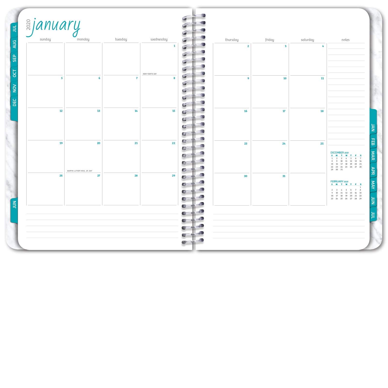 HARDCOVER Academic Year 2019-2020 Planner: Bonus Bookmark 8.5x11 Daily Weekly Monthly Planner Yearly Agenda Pink Marble July 2019 Through July 2020 Pocket Folder and Sticky Note Set