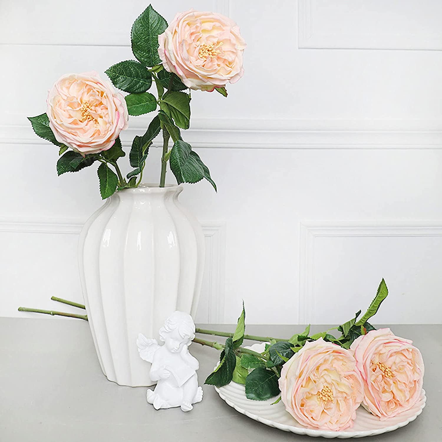 UKELER Fake Flowers Light Pink Realistic Roses Bouquet Spring Fall Winter Artificial Flowers for Home Decor Flower Arrangement Wedding Party Decoration