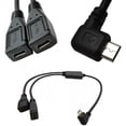 thumbnail image 1 of Micro USB 5 Pin Male to 2Female Y Splitter Cable Left Right Angle Charger, 1 of 3