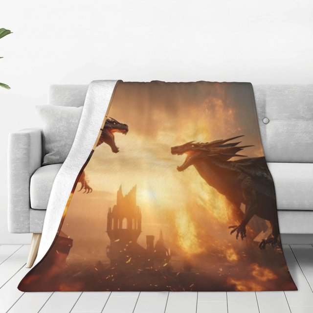 Balery Castle Cool Fire Dragon Manta de Felpa Suave y Acogedora – Cobija de Franela Aterciopelada para Cama, Lavable y Cálida para Sofá, Mascotas, Transpirable-40"x30"