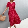 thumbnail image 2 of Boho Dresses for Women Polka Dot Short Sleeve Wrap V Neck Midi Dress Casual Summer A Line Flowy Beach Sundress with Belt, 2 of 5