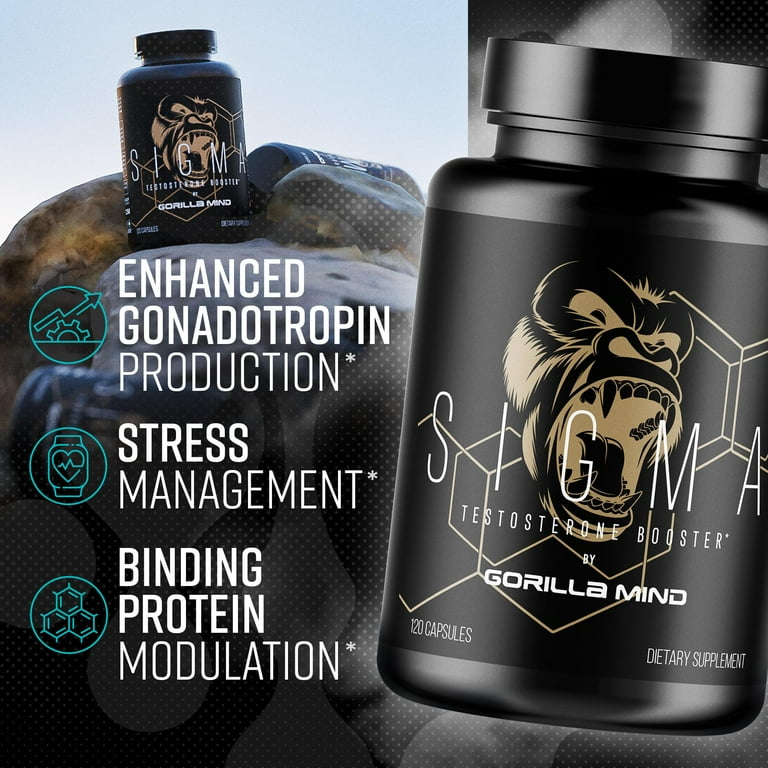 Gorilla Mind Sigma Testosterone Booster with Tongkat Ali and Fadogia  Agrestis Extract, 120 Capsules