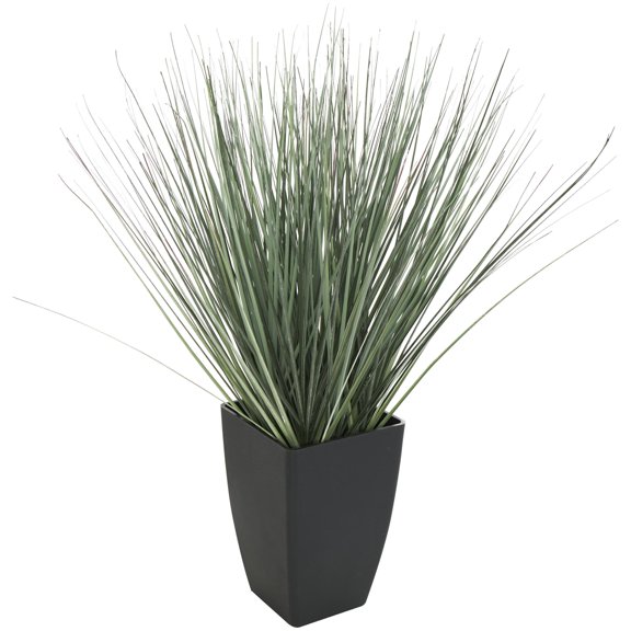 DecMode 19" Artificial Onion Grass Plant in Black Plastic Pot