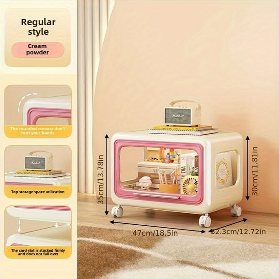 Multifunctional Rolling Storage Cabinet with Wheels, Stackable Plastic Organizer with Transparent Doors & Pastel Colors, Dust-Proof for Home Office Kids Room