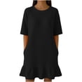 thumbnail image 2 of ClodeEU Women's Short Sleeve Crew Neck Ruffle Hem Mini Dress,Casual T-Shirt Swing Dress Black,Women's Plus L, 2 of 6