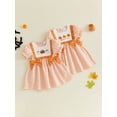thumbnail image 3 of RUINIXCW Toddler Baby Girl Halloween Dress Outfit Infant Baby Girl Summer Fall Gingham Plaid Dress Clothes Cute Pumpkin Embroidery Puff Short Sleeve A Line Dress, 3 of 9