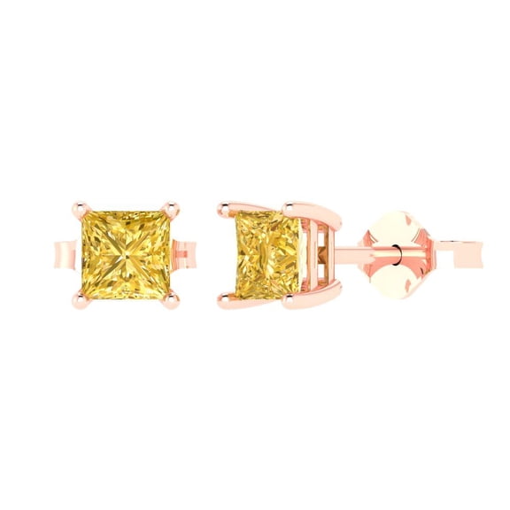 1 ct Push-Back Stud Earrings for Women | 4.5mm Princess Cut Simulated Yellow Diamond | 18K Rose Gold