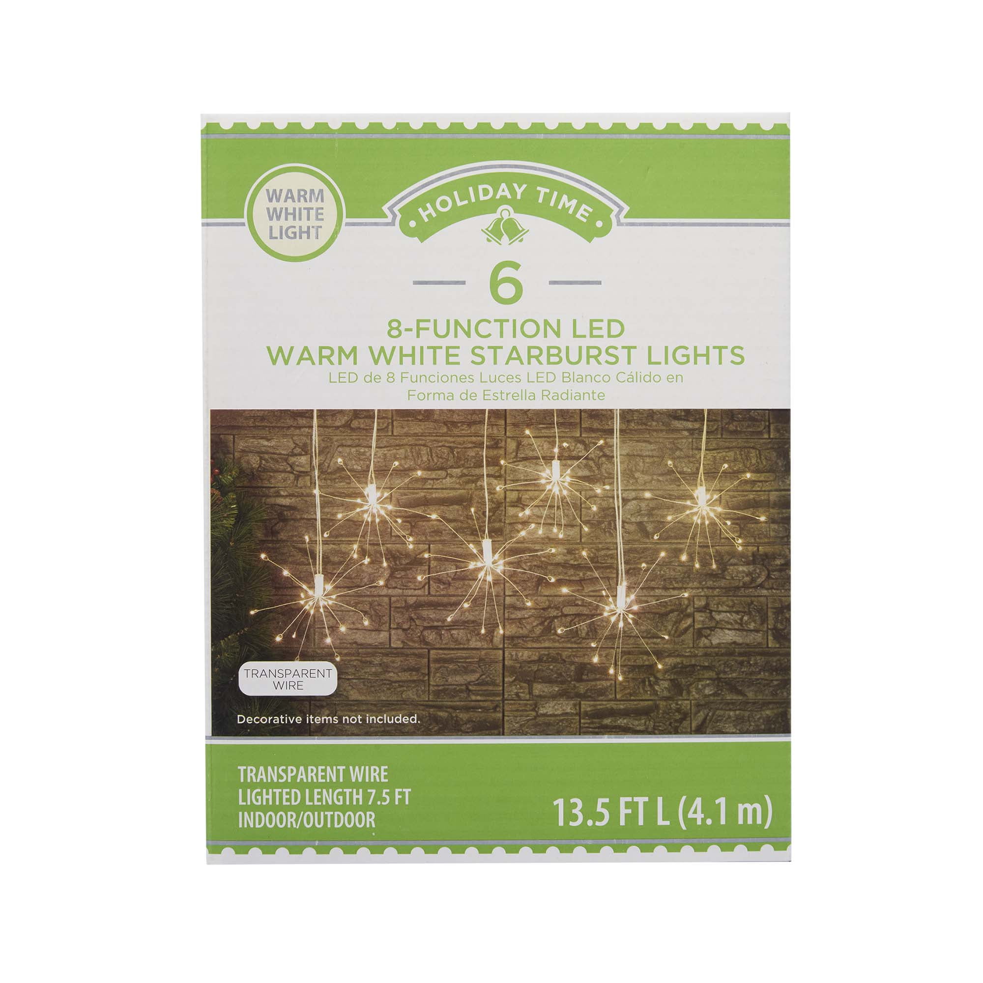 Holiday Time Led 6pc Starburst Light Set W/8 Functions, Warm White