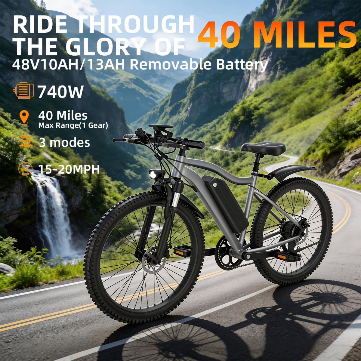 Luxury Adult Electric Bicycle 500/740W 48V 15-20MPH Front Hydraulic Suspension Premium LCD Display Durable Minimalist Design