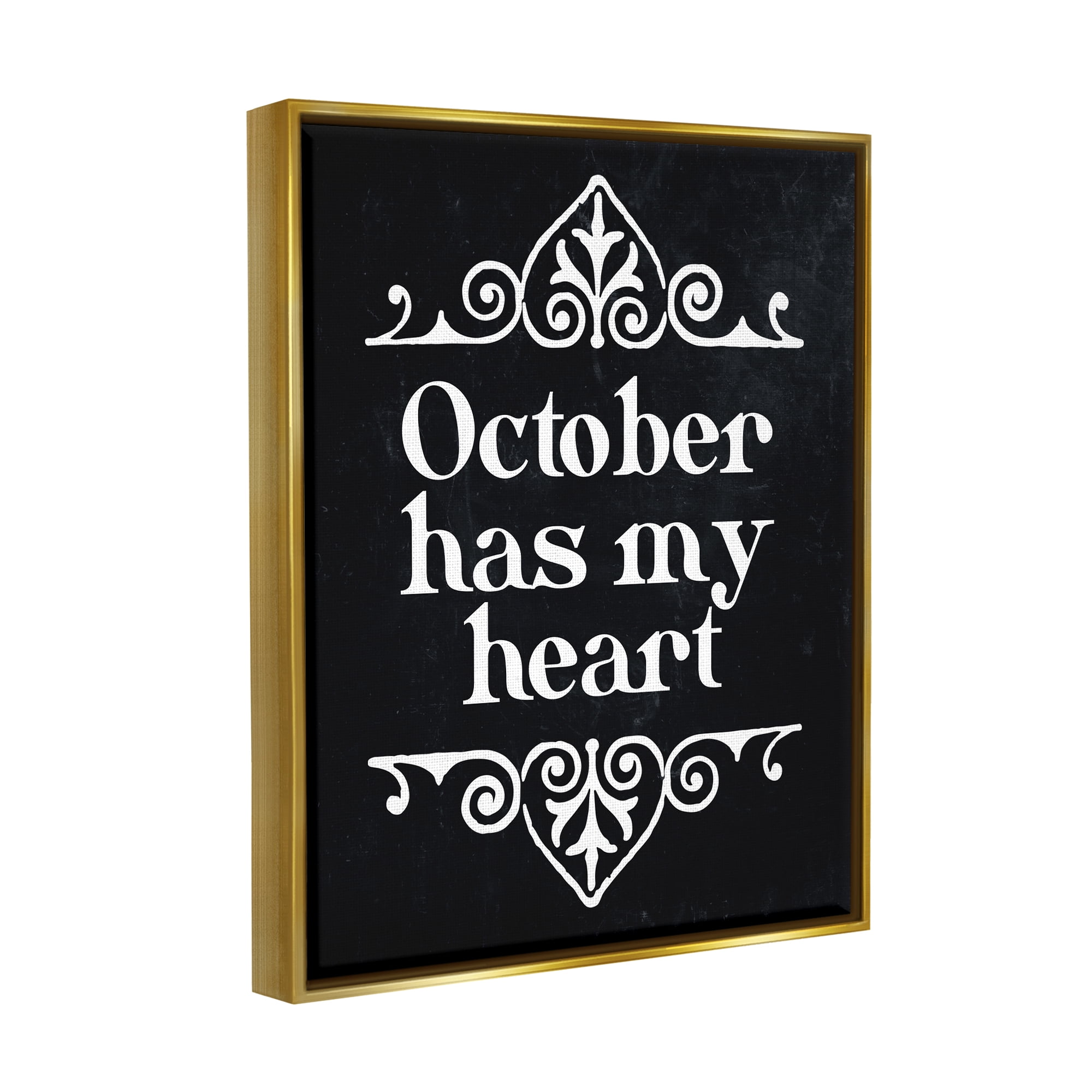 Stupell Industries Black October Has My Heart Holiday Painting Gold Floater Framed Art Print Wall Art, 25 x 31